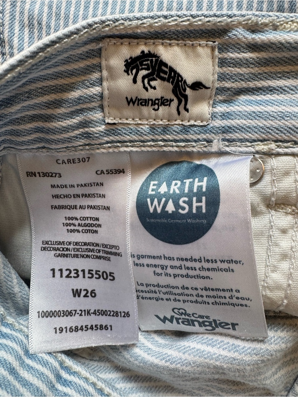 Wrangler Women’s Blue & White Striped Hick Horay Denim Carpenter Shorts Size 26 - Picture 9 of 11